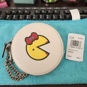 Coach Ms. Pacman Leather Coin Purse w Silver Chain Strap